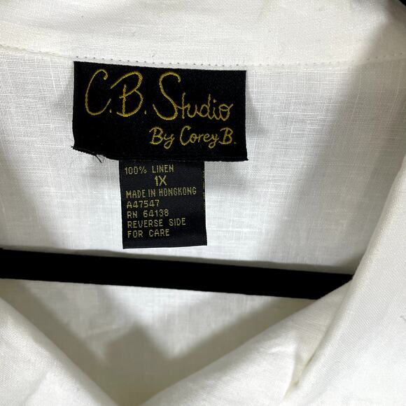 Vintage C B STUDIO Womens XL 100% Linen Floral Embroidered Long Sleeve Button Up - Picture 3 of 8